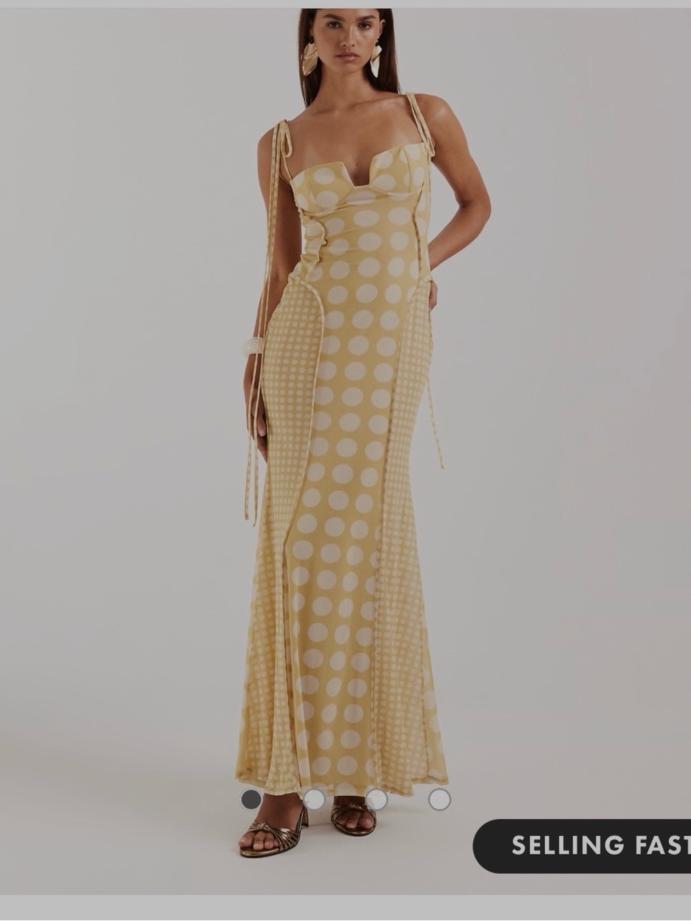 ASOS DESIGN printed mesh exposed seam sculpted cupped maxi dress in polka dot
